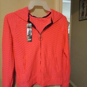 NWT. Zinato Pink Textured Zip Up Honey Comb Hoodie